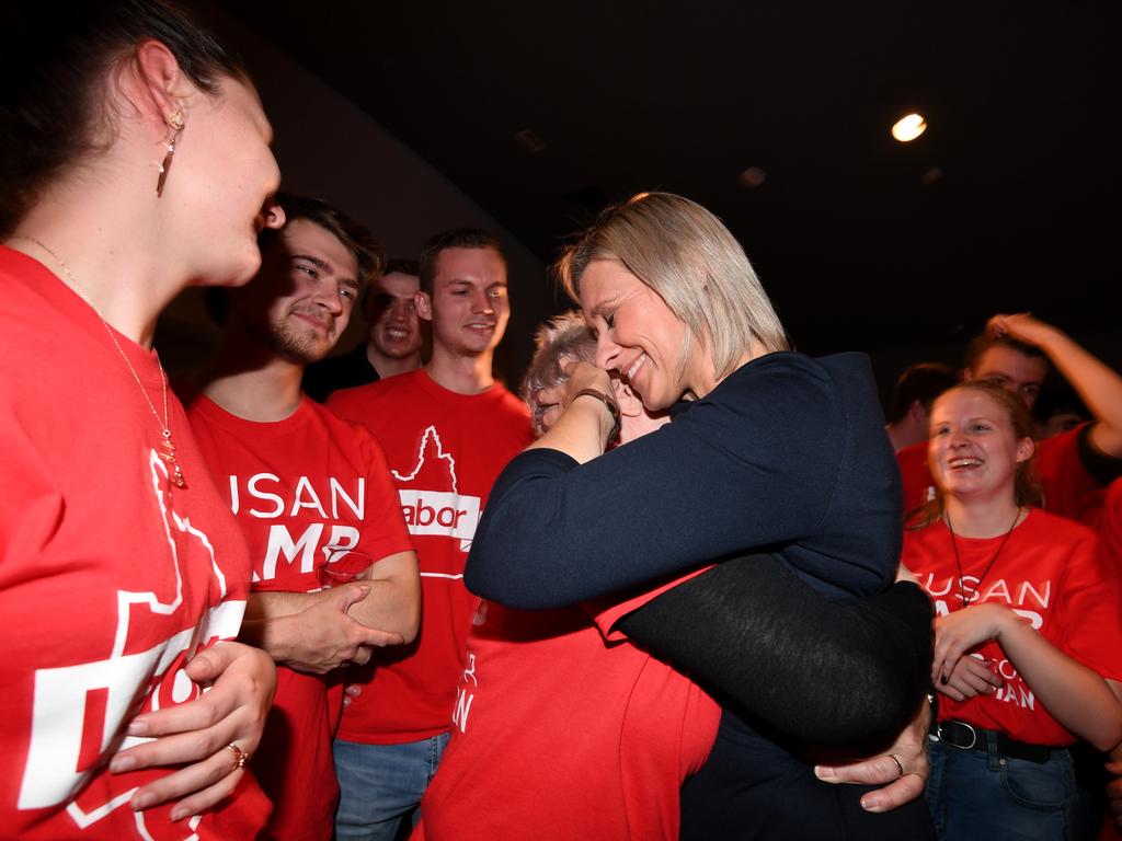 Susan Lamb celebrates her by-election win. Picture: AAP Image/Dan Peled