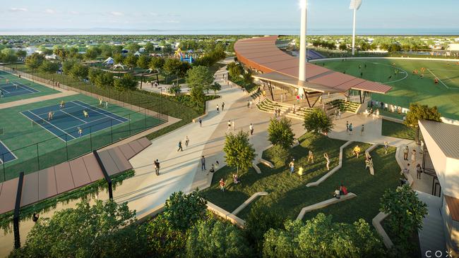 ARENA PROJECT: An aerial view of the Great Barrier Reef Arena's green spaces. Picture: Cox Architecture