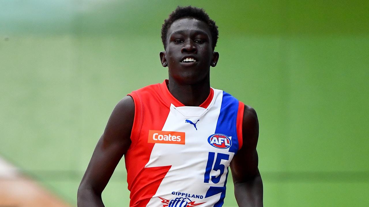 Tew Jiath, younger brother of Hawk Changkuoth, has emerged as a genuine prospect. Picture: Josh Chadwick/AFL Photos