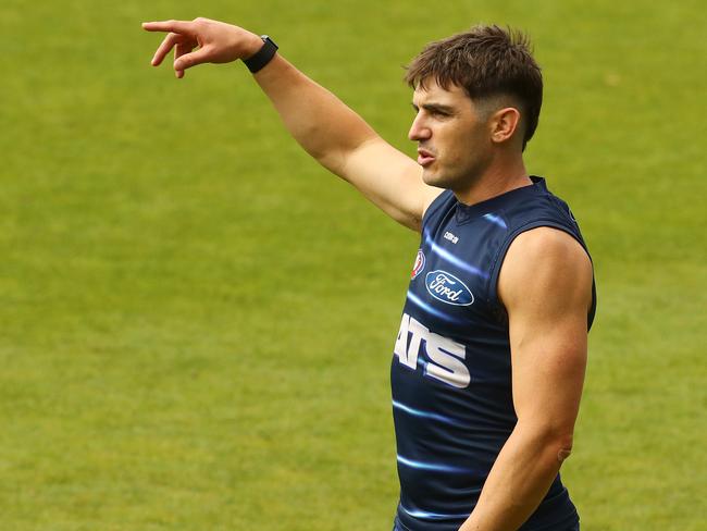 Shaun Mannagh at Geelong Cats training in February. Picture: Alison Wynd