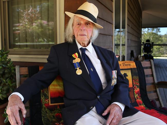 23/04/2021. Ernie Walker, one of the last living Rats of Tobruk, who turned 105 on 22 April 2021, photographed at home in Penrose in the Southern Highlands with his wife Bev ahead of Anzac Day. Britta Campion / The Australian