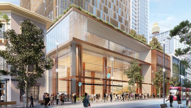 An artist's impression of the exterior of the new Hunter Street station in the Sydney CBD, NSW. Picture: Supplied