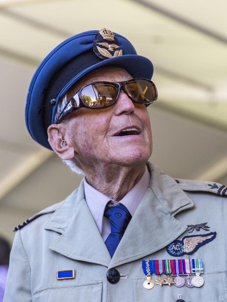 Bombing of Darwin veteran, 101-year-old Brian Winspear had a feed at the Hotel Darwin while he was in town for the Bombing of Darwin 80th anniversary. Picture: Floss Adams.