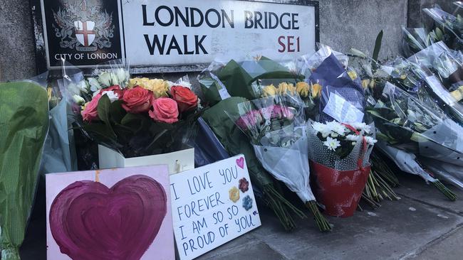 Flowers left behind for the victims of the London Bridge attack.