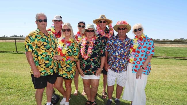 Bob, Leanne, Bill, Fiona, Deb, David, Jason and Karen attend the 2024 Echuca Cup races Picture: Brendan Beckett