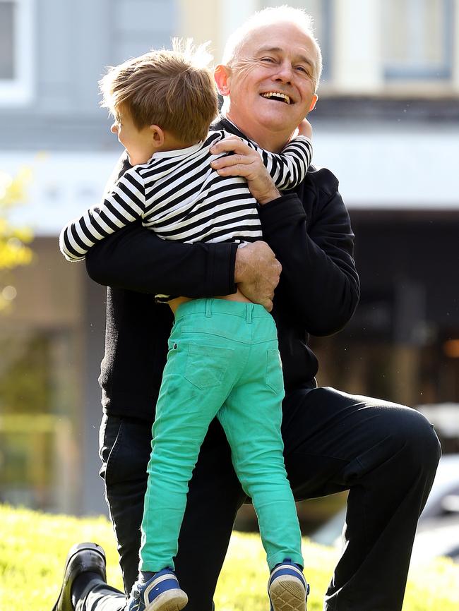 Mr Turnbull hugs his grandson Jack. Picture: Sam Ruttyn