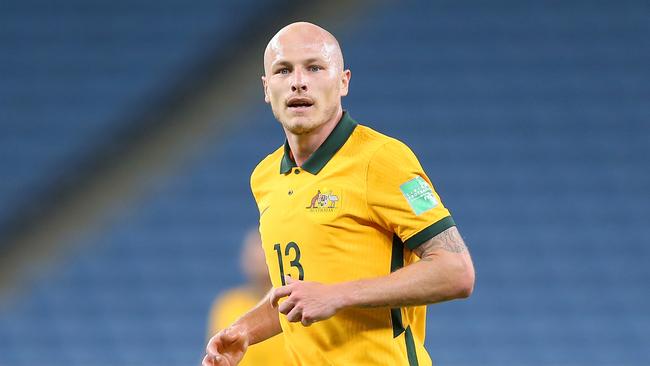 AL WAKRAH, QATAR - JUNE 01: Aaron Mooy of Australia looks on during the International Friendly match between Jordan and Australia Socceroos at Al Janoub Stadium on June 01, 2022 in Al Wakrah, Qatar. (Photo by Mohamed Farag/Getty Images)