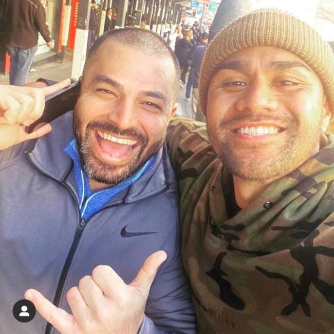 Ali Bazzi and former NRL player Frank Winterstein at an anti-lockdown protest in Sydney in July.