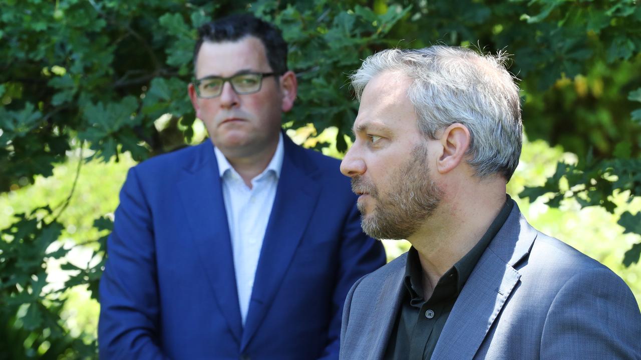 Then Victorian Premier Daniel Andrews and Victorian Chief Health Officer Brett Sutton at a Covid press conference in 2020. Picture: David Crosling