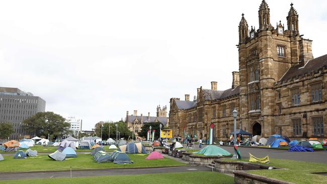The pro-Palestine protest camp at the University of Sydney University last June. Picture: Richard Dobson