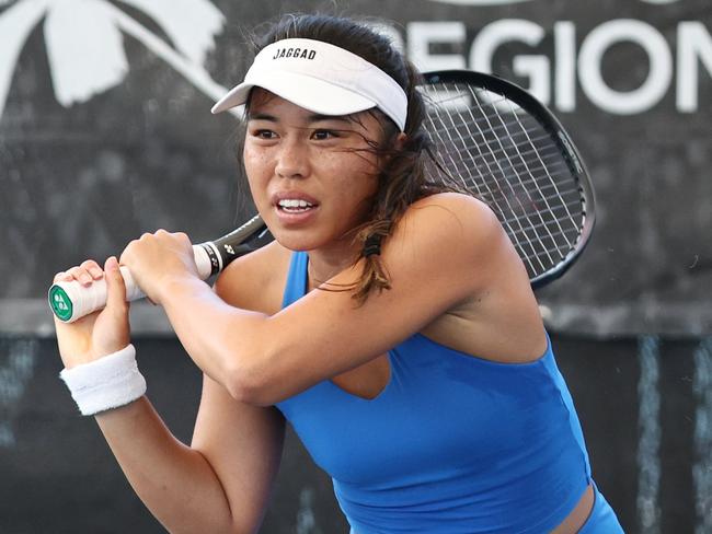 Lizette Cabrera competes in the International Tennis Federation (ITF) Cairns Tennis International grand final match at the Cairns International Tennis Centre. Picture: Brendan Radke