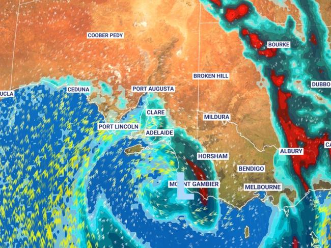 Two cyclones and a dangerous storm system could smash much of Australia. Picture: Sky News Weather.