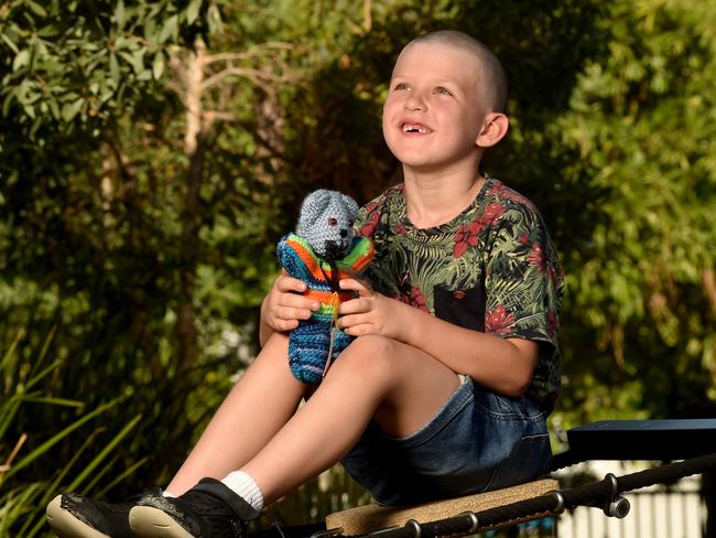 Harrison Jurgens, 6, with Freddie the Teddy. Picture: Evan Morgan