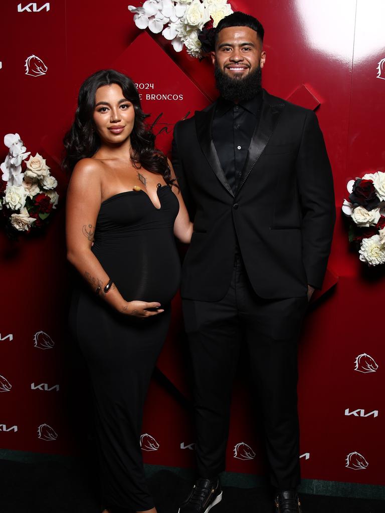 Payne Haas and Leilani Mohenoa at the Broncos awards night. Picture: David Clark