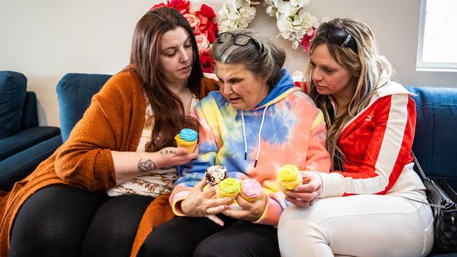 Crystal, centre, with her friend Meegan Cox and niece Reannett Bini at Charlie's funeral. Picture: Tom Huntley