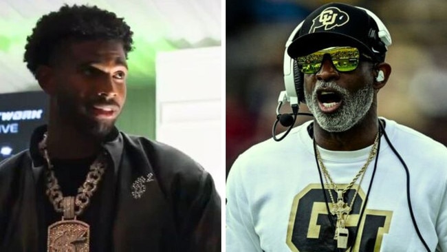 Shedeur Sanders and his legendary father, Deion. Photos: X/Getty Images