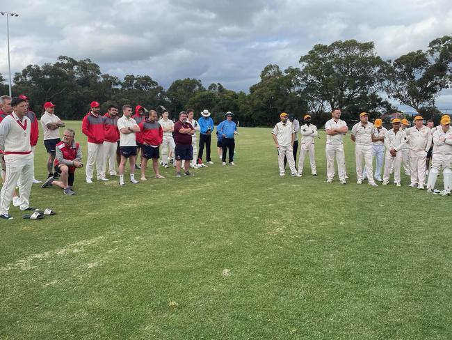 The teams line up for the Peter Lawler Memorial Shield presentation.