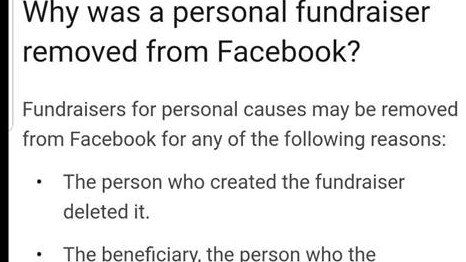 The message Elisha Robinson received after she discovered the Facebook fundraiser with over $12,000 in donations had been removed.