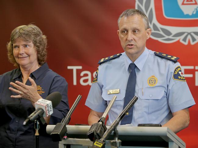 Tasmania Police Commander Tony Cerritelli gives a briefing ahead of Friday’s high temperatures. Picture: PATRICK GEE