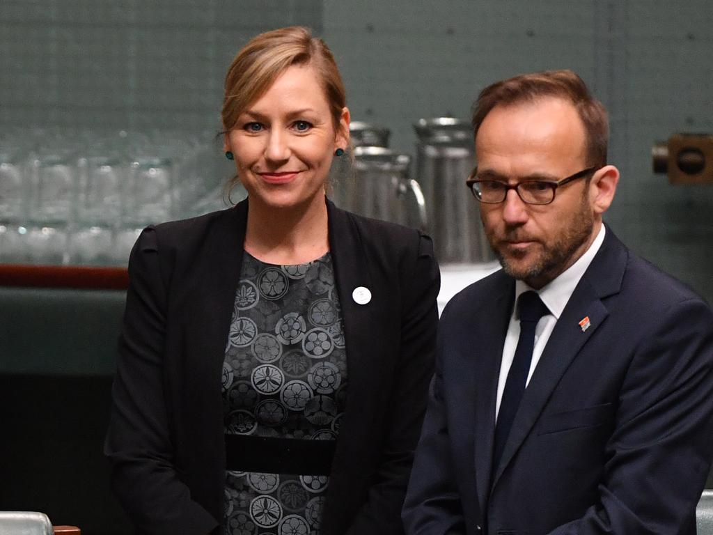 Greens Senator Larissa Waters (L) said Senator Hanson’s speech reflected the racism they had ‘come to expect” from the One Nation party. Picture: Mick Tsikas/AAP