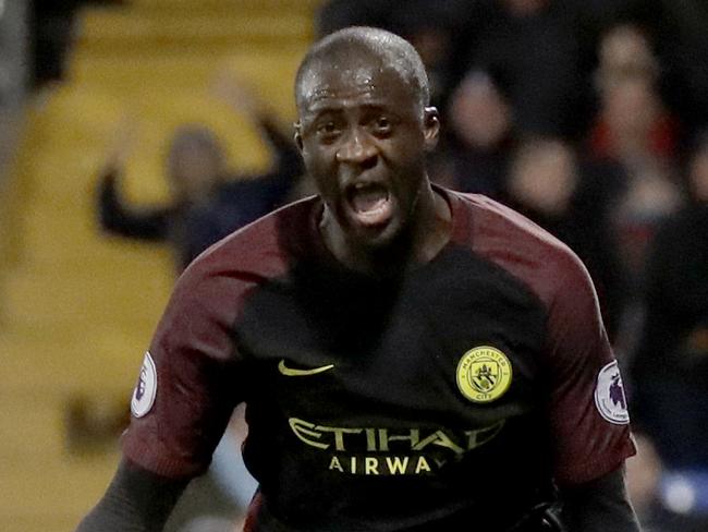 Manchester City's Yaya Toure celebrates scoring his side's second goal during the English Premier League soccer match between Crystal Palace and Manchester City at Selhurst Park stadium in London, Saturday, Nov. 19, 2016. (AP Photo/Matt Dunham)