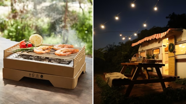 The Portable BBQ and String Lights. Image: Kmart