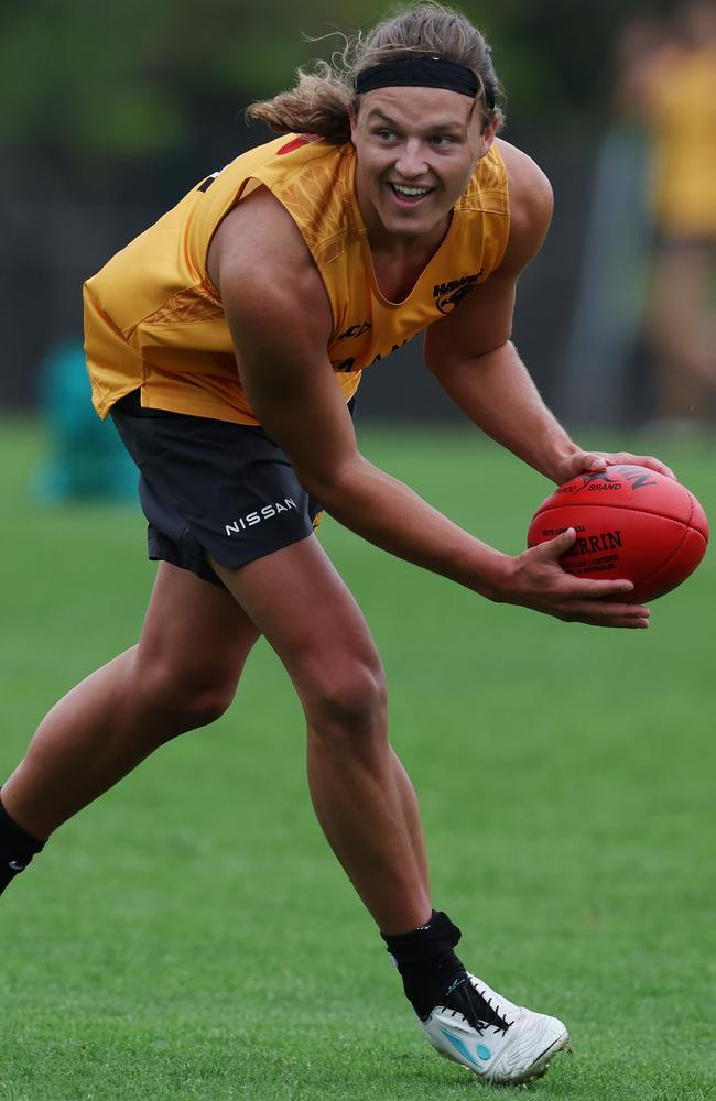 Jack Ginnivan hit the track for the first time as a Hawk. Picture: Michael Klein