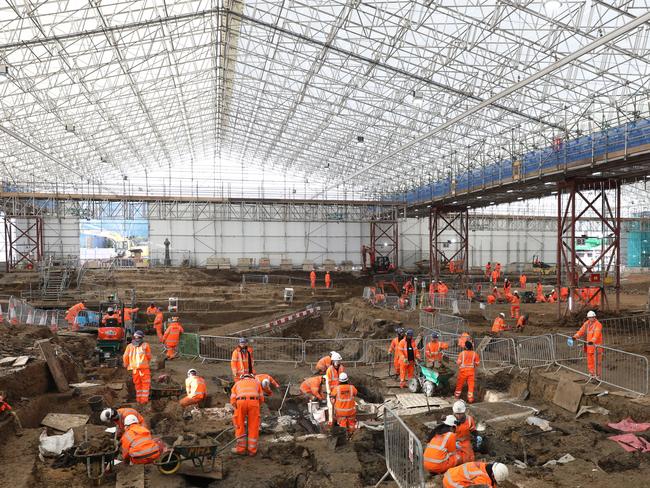 The archaeological excavation and research works near Euston Station in London.