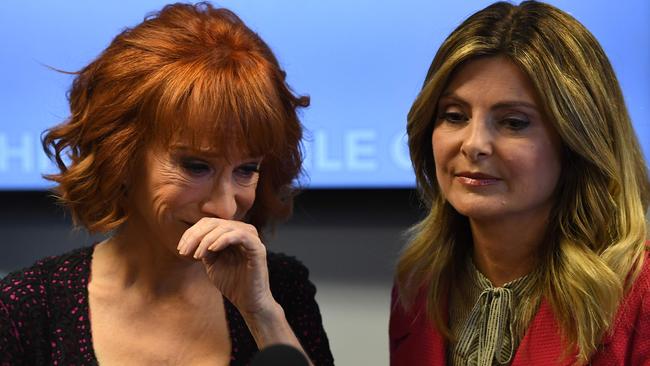 Kathy Griffin at a news conference following her controversial Trump sketch. Picture: AFP