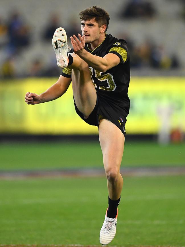 Young Tiger Patrick Naish was one of the positives in his side’s loss to the Crows.