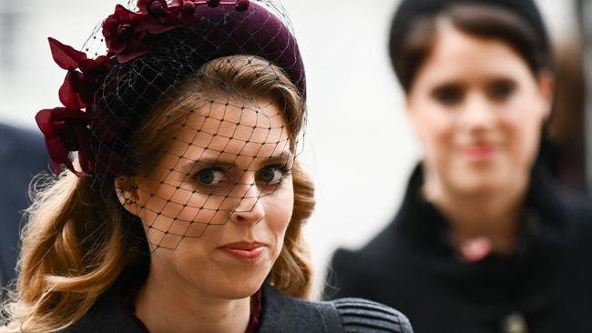 Princess Beatrice of York and her sister Princess Eugenie of York arrive for the service. Picture: AFP