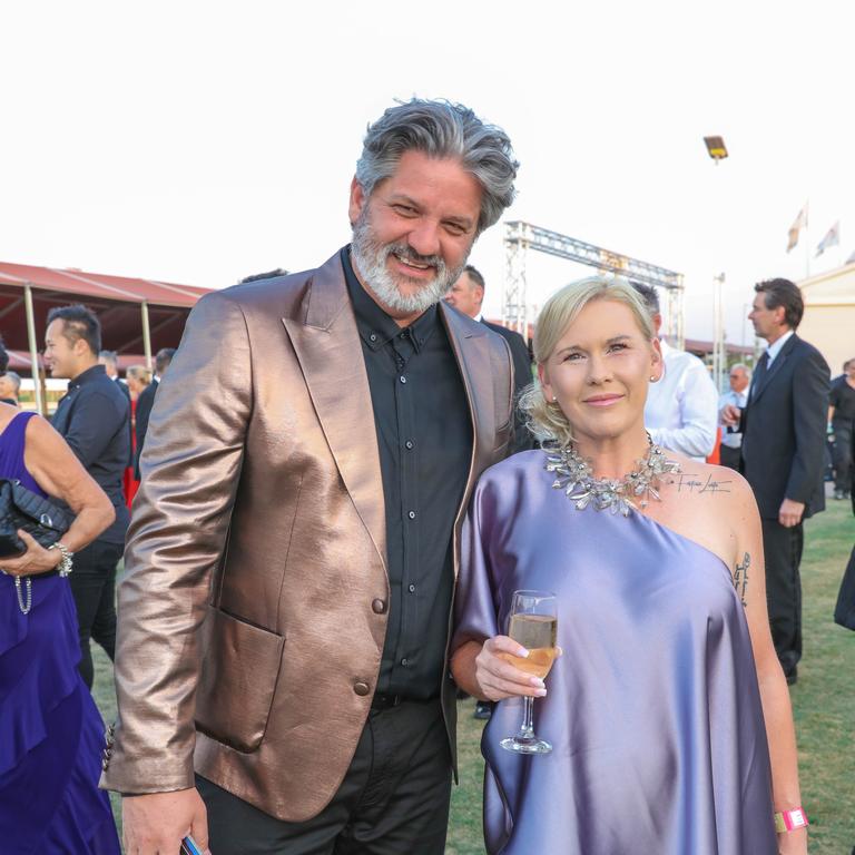 Lyndon Broome and Vjorn Bradlow at the Darwin Turf Club Gala Ball. Picture: Glenn Campbell