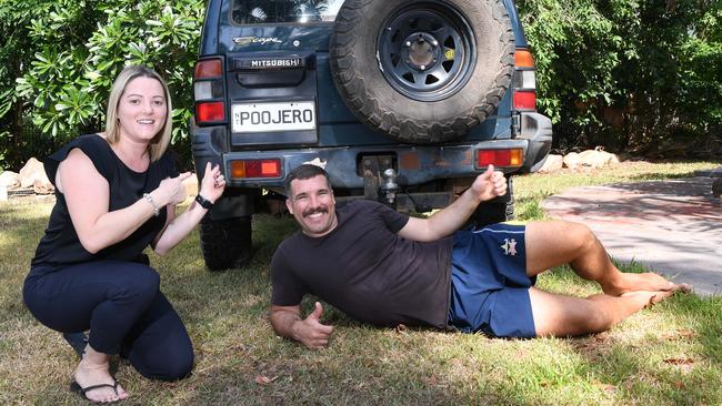 Luke and Donna-Marie James won the NT's quirkiest number plate round two with his car Poojero. Picture Katrina Bridgeford.