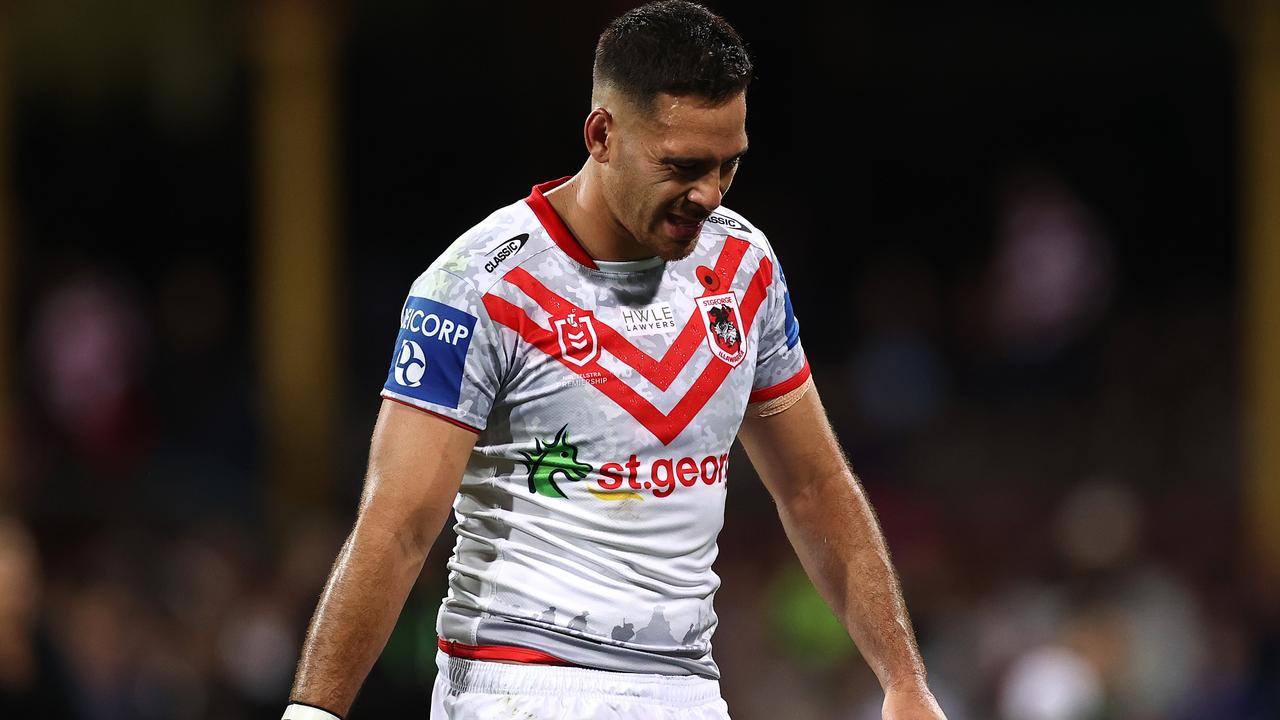 SYDNEY, AUSTRALIA - APRIL 25: Corey Norman of the Dragons reacts after losing the round seven NRL match between the Sydney Roosters and the St George Illawarra Dragons at the Sydney Cricket Ground, on April 25, 2021, in Sydney, Australia. (Photo by Cameron Spencer/Getty Images)