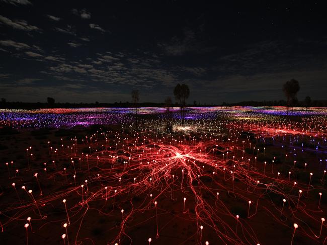 Field of Light can be viewed at night or on a sunrise tour. Picture: Mark Pickthall