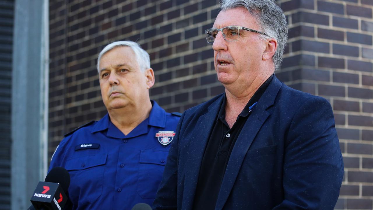 Steve Fraser with HSU secretary Gerard Hayes speaking to reporters last week in Sydney. Picture: NCA NewsWire / Gaye Gerard