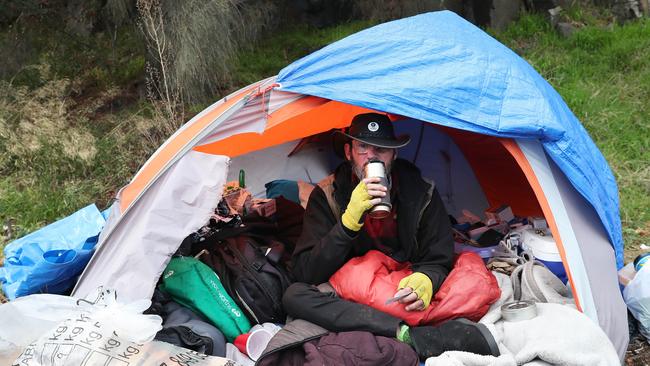 Tex who is long term homeless and now living at Kangaroo Bay in a tent. Picture: Nikki Davis-Jones