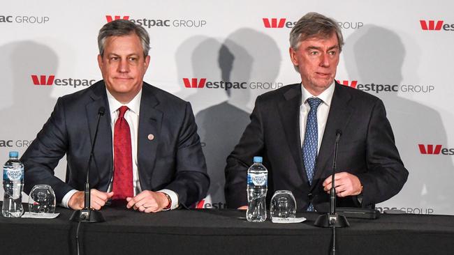 Westpac’s outgoing CEO Brian Hartzer and chairman Lindsay Maxsted. Picture: AAP