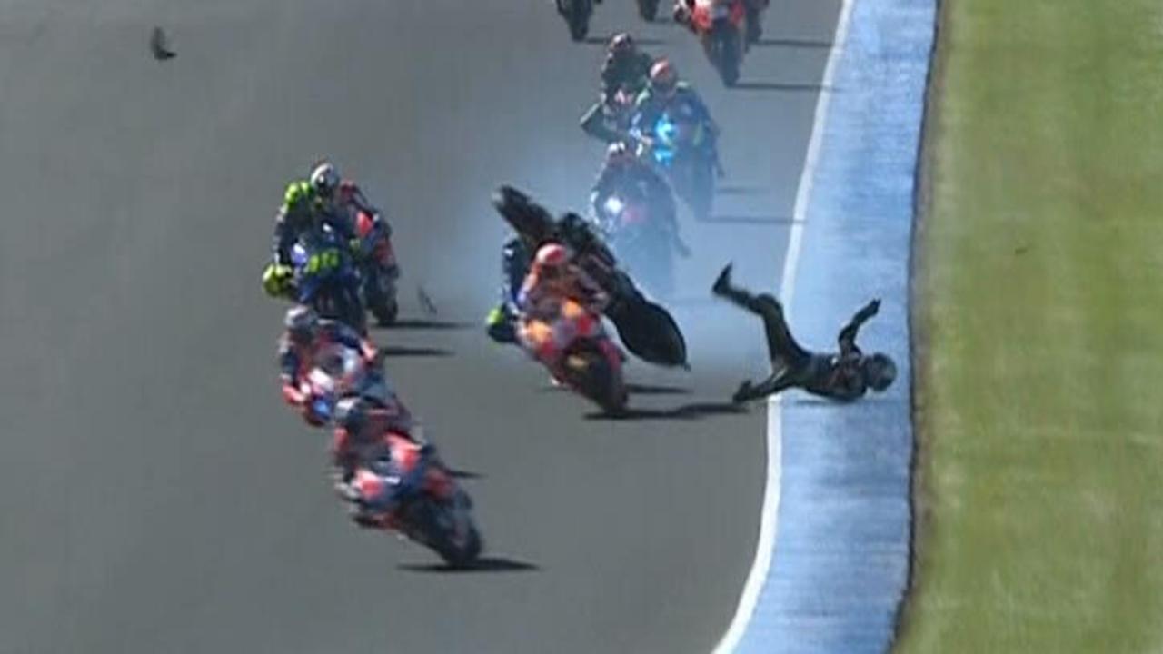 Marc Marquez and Johann Zarco collide during the Australian MotoGP.