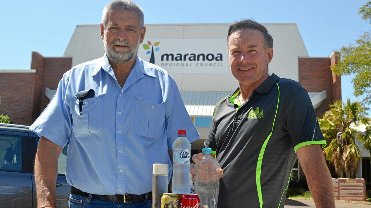 IT'S COMING: Regional councillors Geoff McMullen and David Schefe have supported the Container for Change scheme in the Maranoa. Picture: Molly Hancock