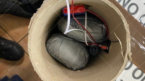 NT Police discovered cannabis and alcohol concealed inside a speaker. Picture: NTPFES