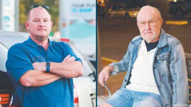 Bribie Island business owner Andrew Dunning, left, switched from the LNP to One Nation,  Sandstone Point retiree John Donaldson stuck with the LNP.