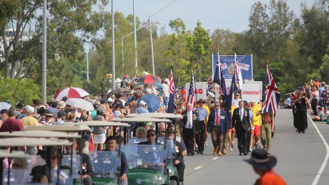 A large crowd lined the streets to watch veterans march in this year’s 2019 Anzac Day parade in Cleveland. Pic: Andrea Macleod 