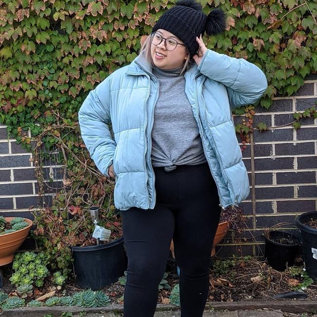 Shoppers are loving the Kmart Double Zip Puffer Jacket that also comes in a pale pink colour. Picture: Instagram/crazyanh