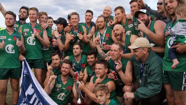 Gembrook Cockatoo celebrates its 2016 grand final win over Kinglake   Picture: ROBYN KUYS