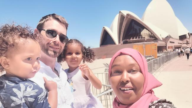 Maria Kahie (Right) with her children Bilal (left), Amaya, and her husband Daniel outside the Sydney Opera House. Picture: Supplied.