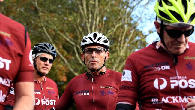 Tony Abbott in the Pollie Pedal Bike Ride in Warragul, Victoria. Picture; AAP.