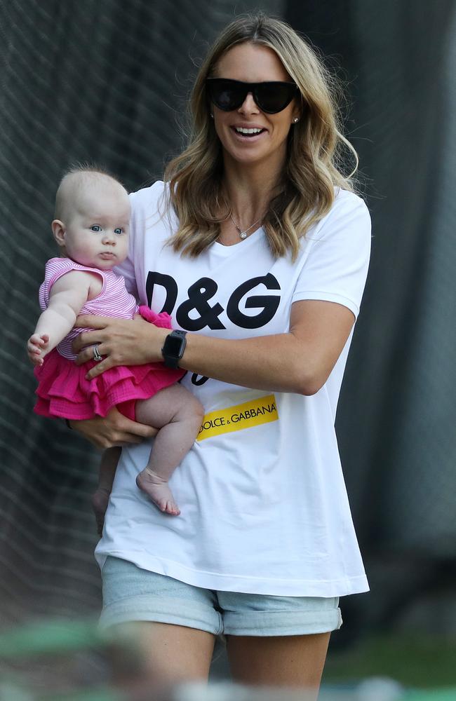 Candice Warner with daughter Isla at the MCG on Christmas Day. Picture: Michael Klein