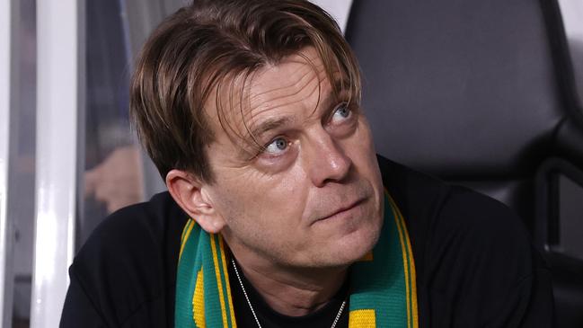 MELBOURNE, AUSTRALIA - FEBRUARY 28: Tony Gustavsson, Head coach of Australia looks on before the AFC Women's Olympic Football Tournament Paris 2024 Asian Qualifier Round 3 match between Australia Matildas and Uzbekistan at Marvel Stadium on February 28, 2024 in Melbourne, Australia. (Photo by Darrian Traynor/Getty Images)