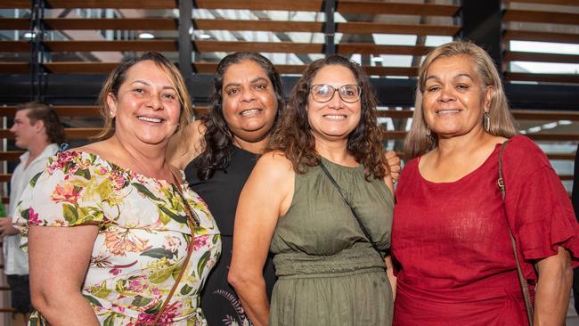Petra Adams, Margaret O'Brien, Cassie Boyd and Toni Eyles at the 2023 NRL NT Frank Johnson / Gaynor Maggs medal night. Picture: Pema Tamang Pakhrin